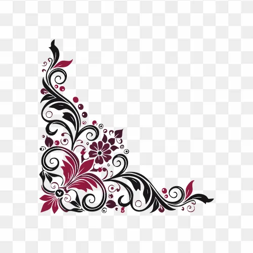 Abstract floral corner design black and maroon free png