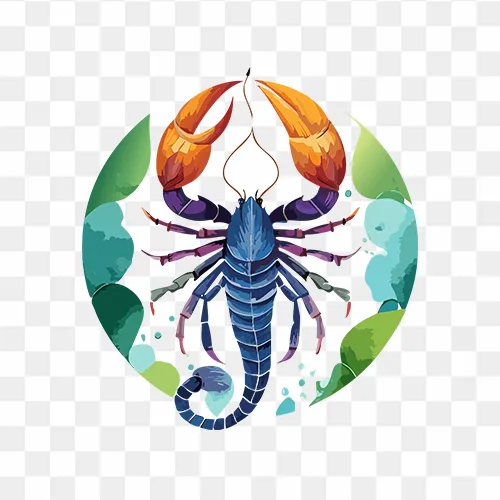 Aggressive watercolor scorpion illustration with powerful pincers in PNG format for free download