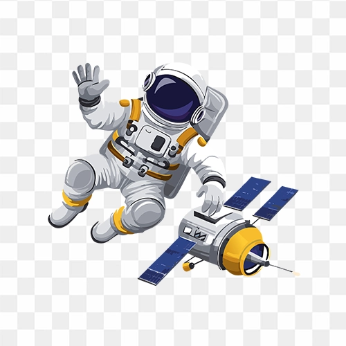 Astronaut floating in zero gravity next to a space station free PNG Images