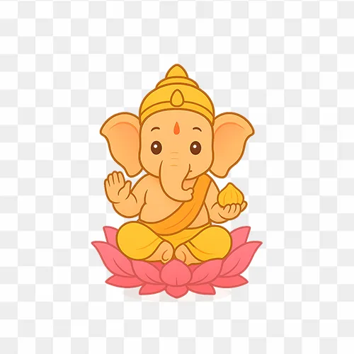Baby Ganesha sitting on lotus Free Transparent PNG
