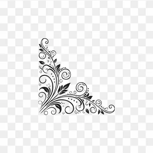 Elegant black corner design border with transparent background