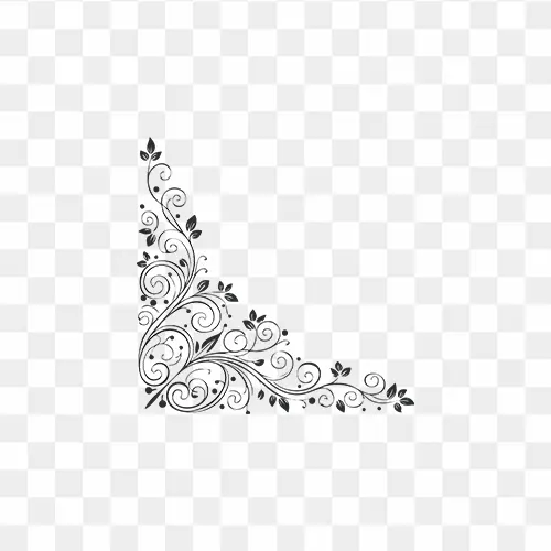 Black floral corner design free PNG transparent background