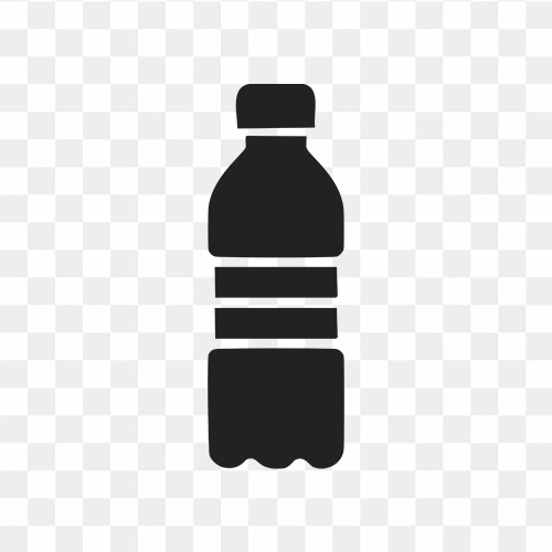 Transparent black flat water bottle icon in PNG format