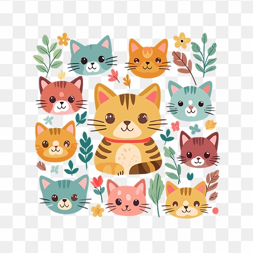 Colorful Cat on Abstract Poster Style Naive Art Free PNG Images