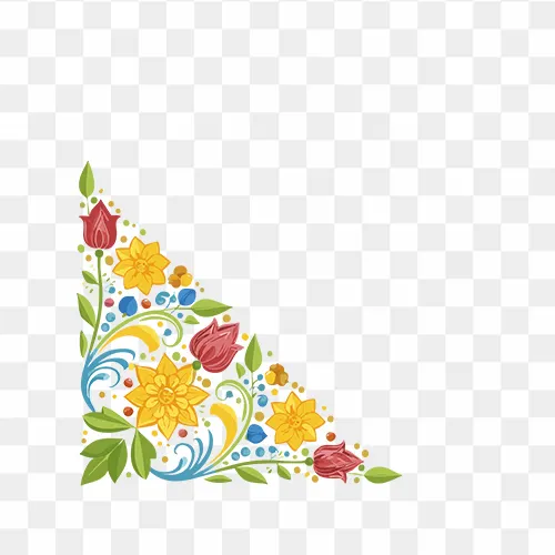 Colorful flowers and green leaves corner design free png Images