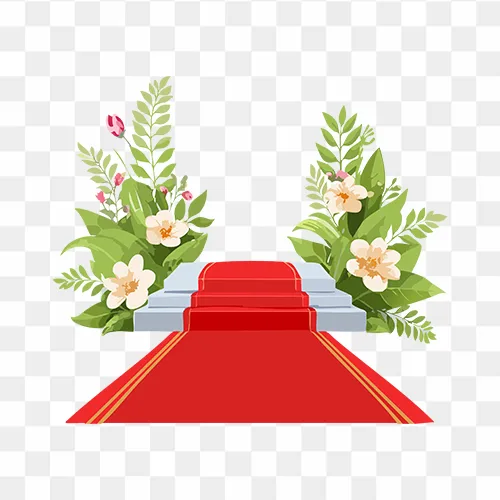 Corner design with red carpet and flowers download free PNG