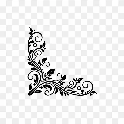 Black corner flower design free PNG transparent image