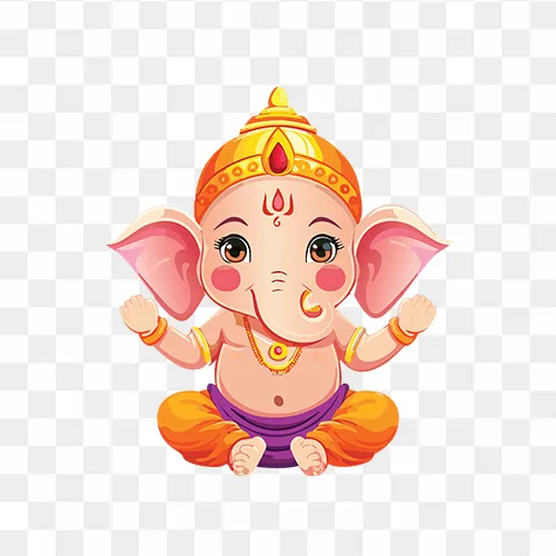 Cute vector cartoon illustration of baby Ganesha, big expressive eyes free PNG