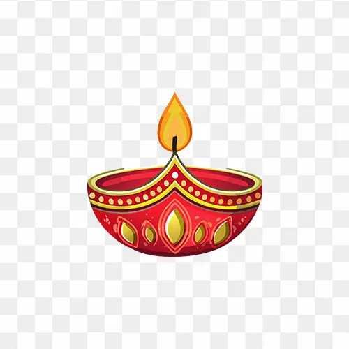 Decorative Diwali diya PNG with colorful design and transparent background