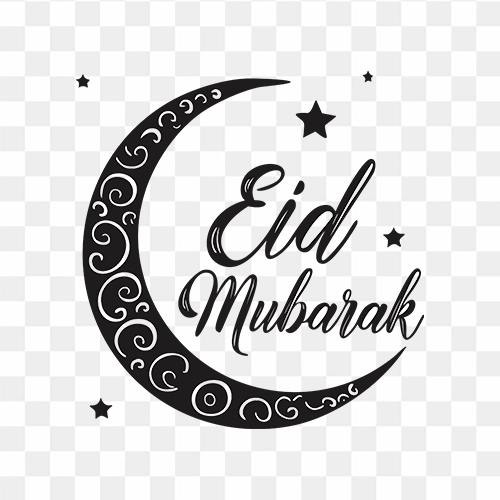 eid mubarak with moon black text png download