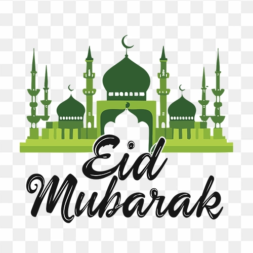 Eid Mubarak with Mosque green and black free PNG image