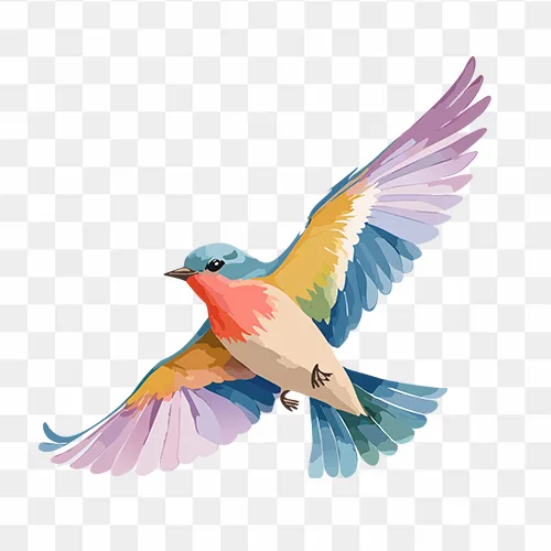 Elegant watercolour bird illustration in transparent PNG format