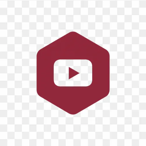Flat Youtube icon Maroon Color hexagon shape download free PNG images