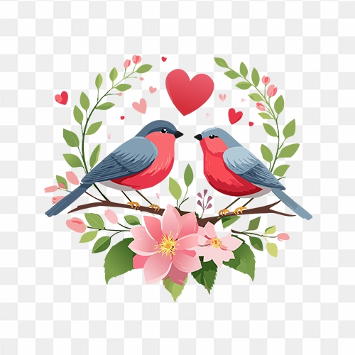Love Birds on Branch PNG