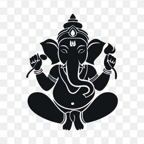 Ganpati Hindu God Ganesha Black And White Line art Out Line for Wedding card Clipart PNG