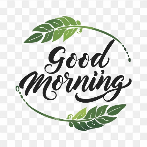 Good Morning Text with green leaf Design transparent PNG Images