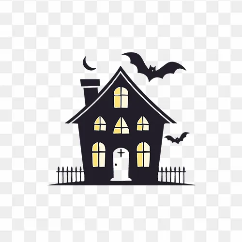 Haunted ghost house PNG with spooky design transparent background