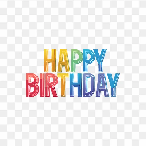 Handwritten-style Happy Birthday in colorful text, PNG format