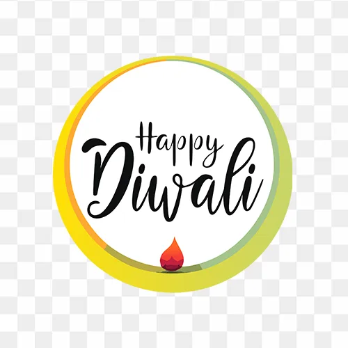 Happy Diwali text PNG with diya design for poster and banner use