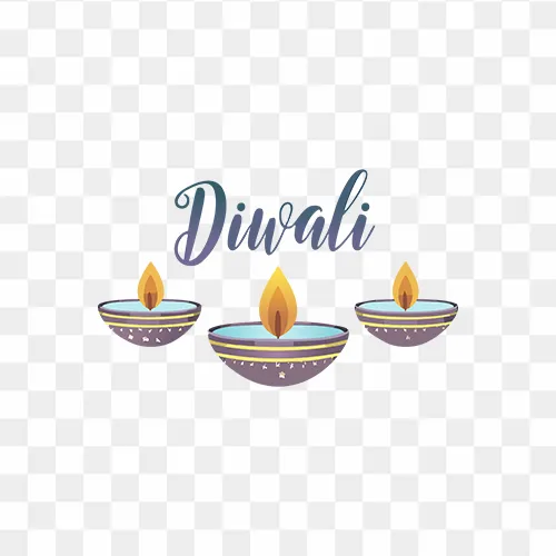 Happy Diwali text with glowing diya PNG transparent background
