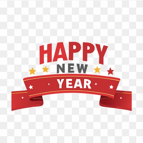 Happy New Year PNG design with festive decorations