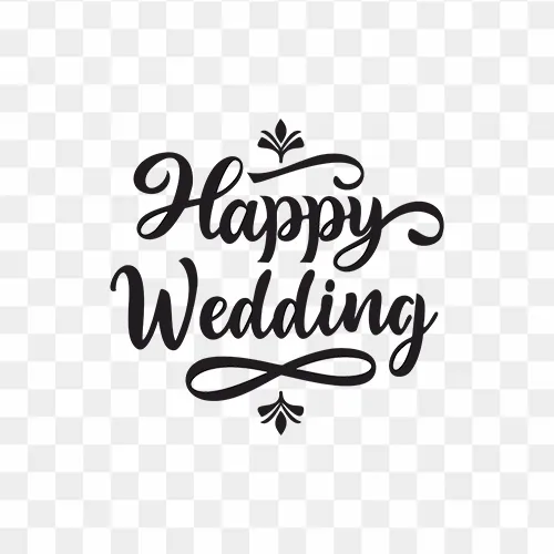 Stylish Happy Wedding calligraphy PNG with floral design