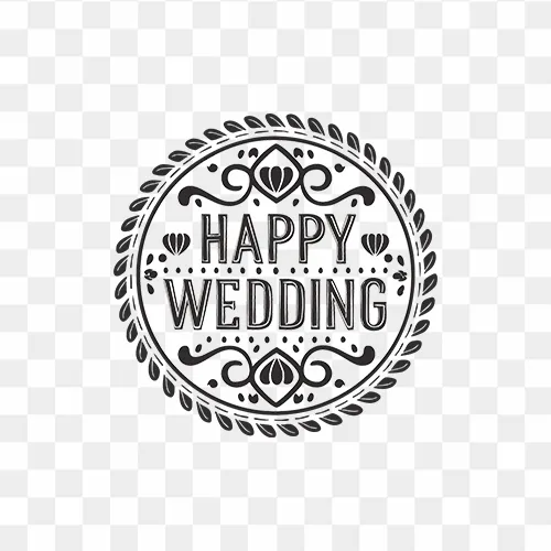 Elegant Happy Wedding PNG text with transparent background