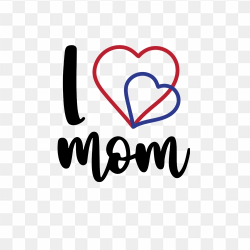 I Love Mom Art with Heart Shape Free PNG Images