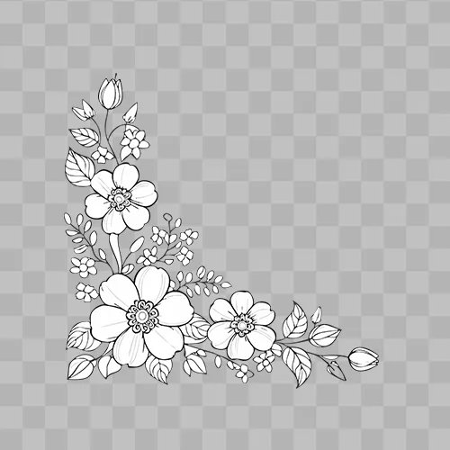 Lineart floral corner border wedding celebration design free PNG