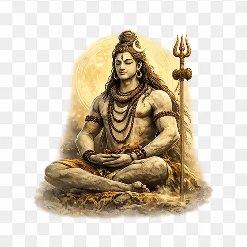Lord Shiva meditating with trishul and crescent moon – transparent PNG image
