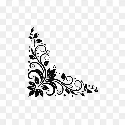 Ornate black floral corner flourish in high-resolution PNG format