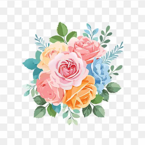 Watercolor rose flower bouquet for wedding invitations, free PNG image download