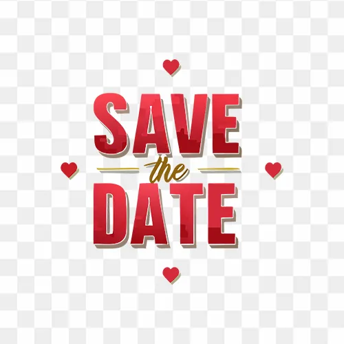 Save the date PNG Images with Red Heart Shape