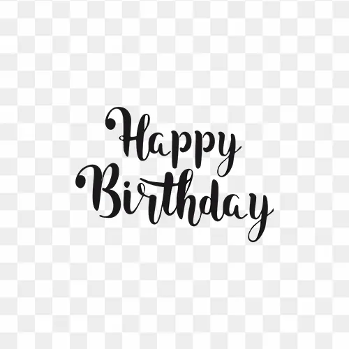 Elegant black Happy Birthday text in stylish font with transparent background