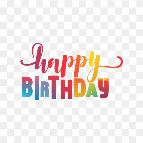 Stylish colorful Happy Birthday text in PNG format with transparent background