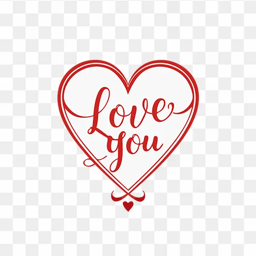 Stylish love you with red heart shape free PNG images