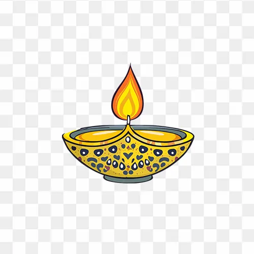 Traditional Diwali diya lamp PNG with flame on transparent background