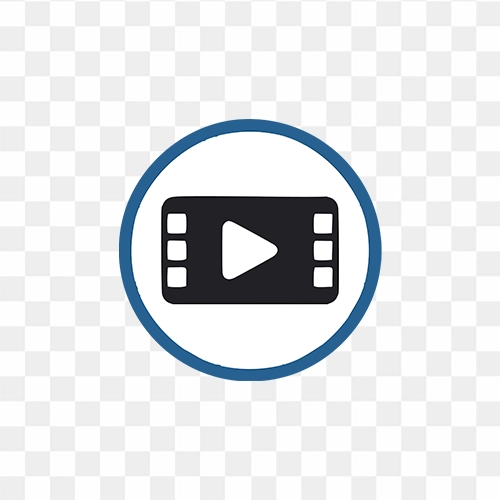 Flat vector video play icon inside a circle PNG transparent background