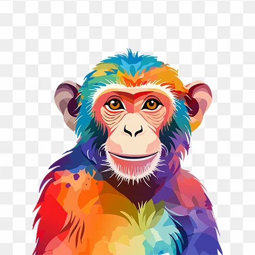 Beautiful watercolor illustration of a monkey in PNG format