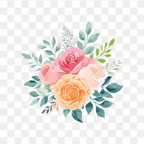 Watercolor pink and peach floral flower arrangements for design use in PNG format