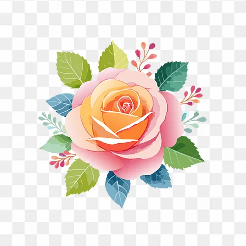 Hand-painted watercolor rose flower PNG image with transparent background