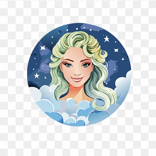 Watercolor Virgo zodiac sign illustration in soft pastel shades, free transparent PNG image