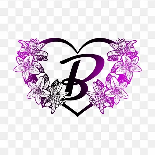 B letter png with heart flower shape