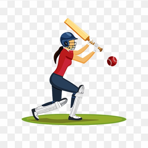 Cricket Player PNG Logo With Bat And Ball In Cartoon Style Illustration Free
