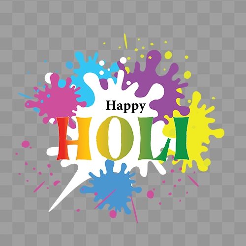 Happy Holi Text with Color Splash Transparent PNG