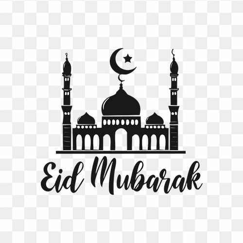 Islamic eid mubarak stylish greeting with mosque silhouette PNG Images