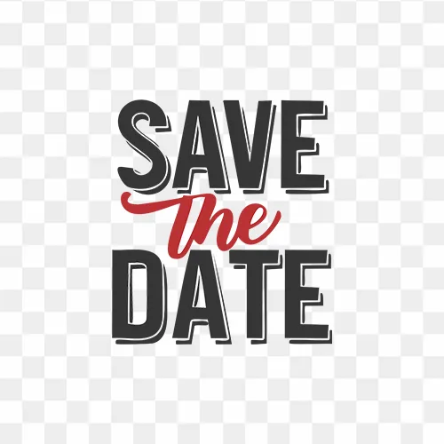 Save the date PNG font design with Red and Black Color